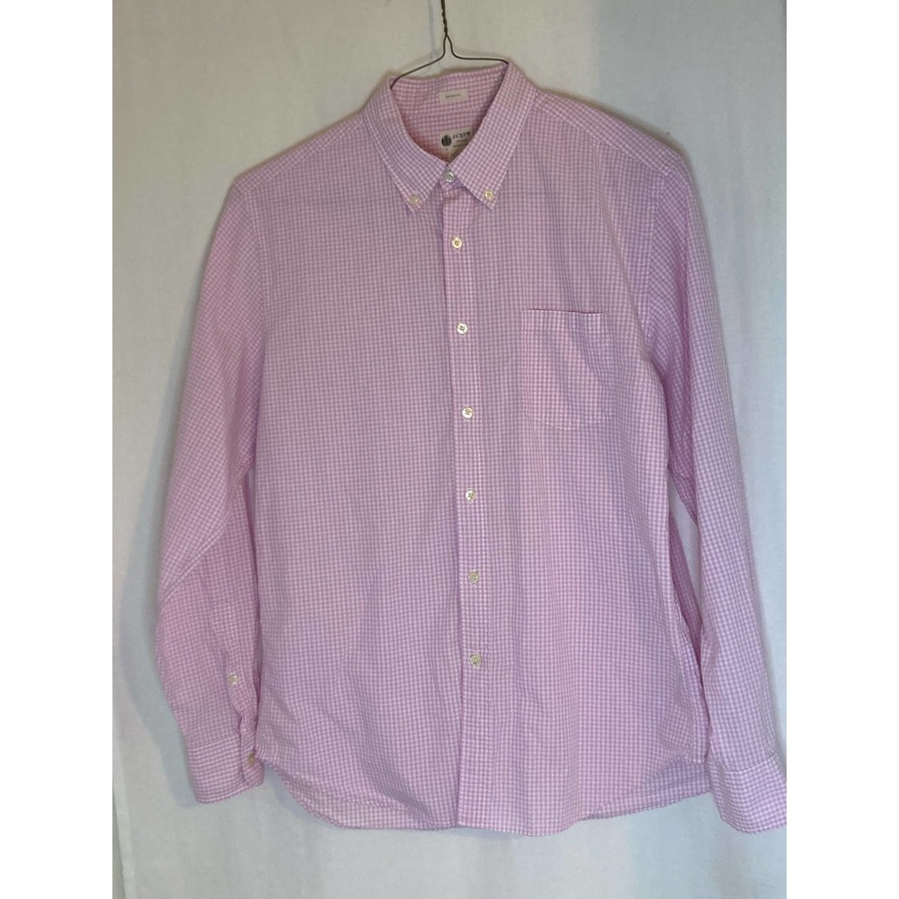 J. Crew Mens Long Sleeve‎ Button Up Tailored Fit 100% Pink Checked Cotton Size L